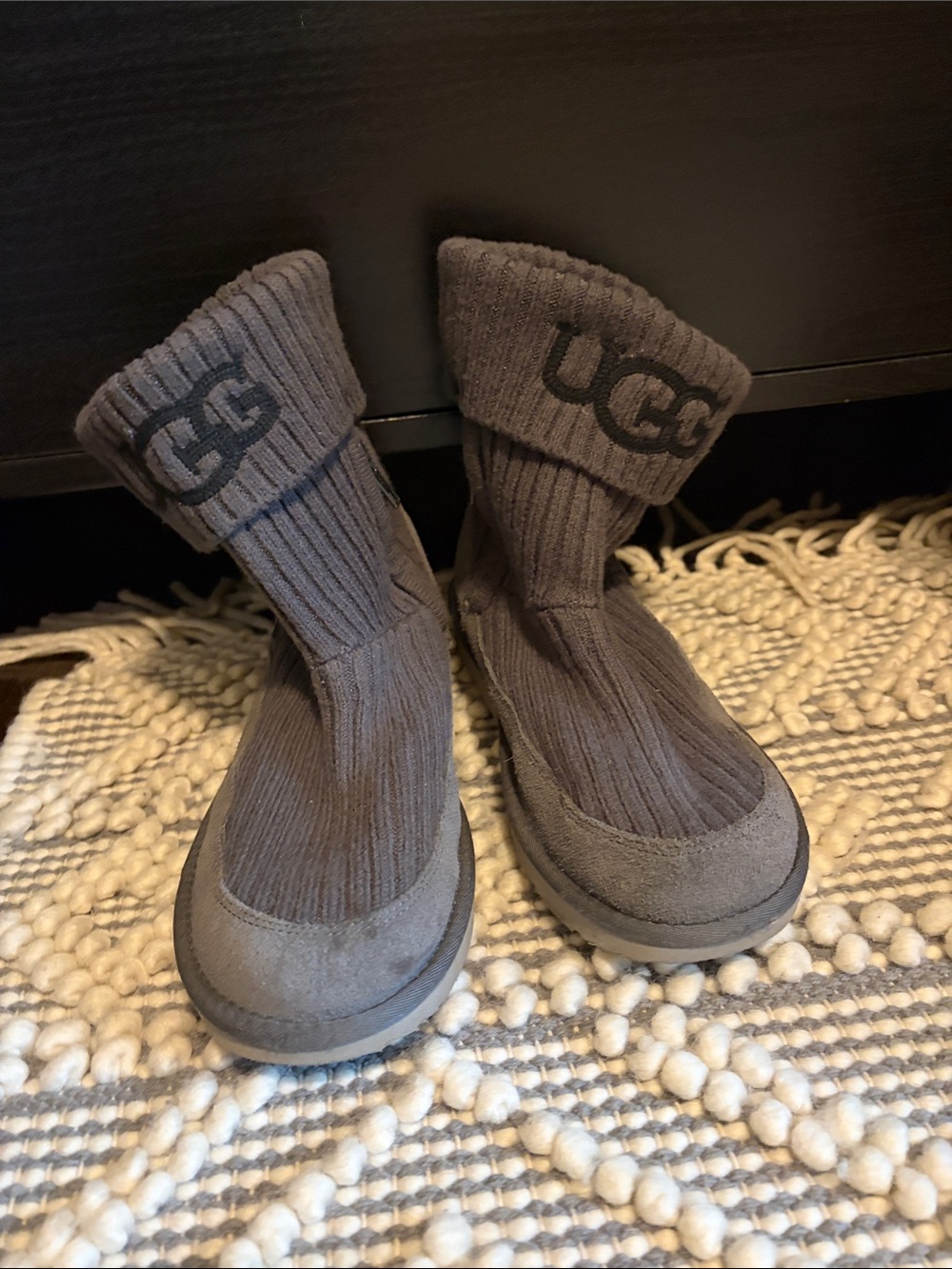 UGG women Charcoal Ribbed Knit Fold-Over Booties